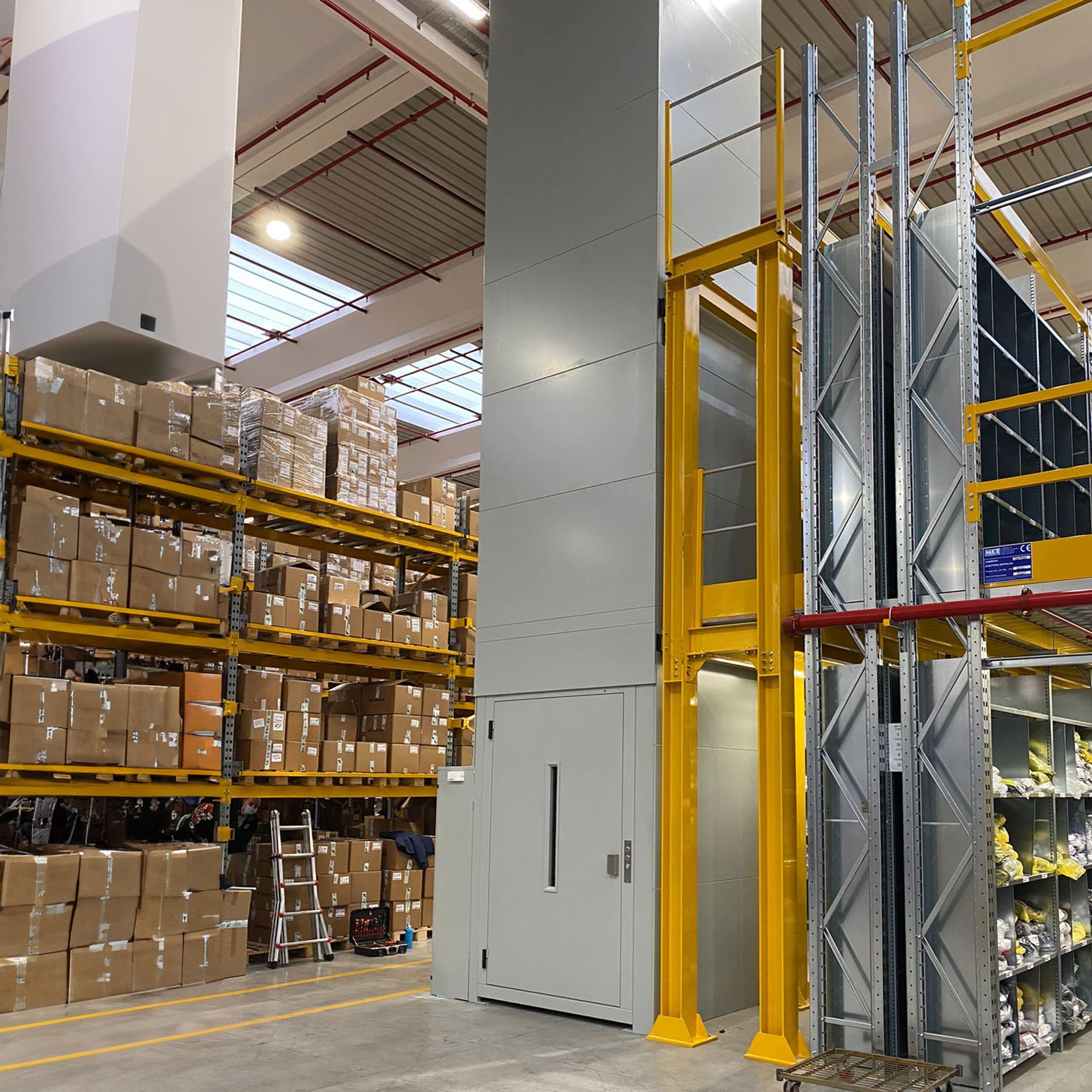 Micro freight lift system used for safe and efficient vertical transportation of small goods in hotels, restaurants and commercial buildings